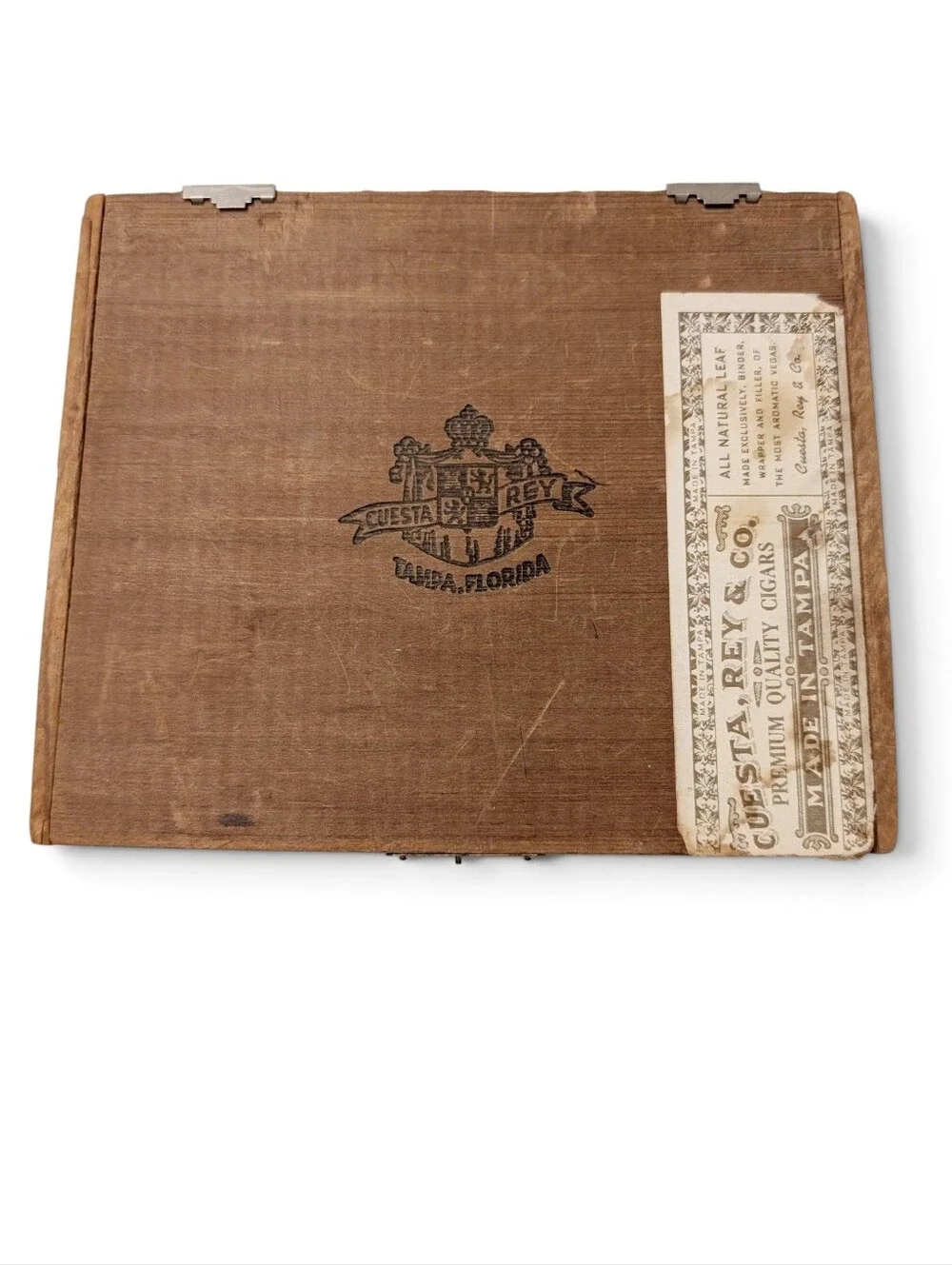 VINTAGE Wood Cigar Box Cuesta Rey Lock Brown Dovetail Corners